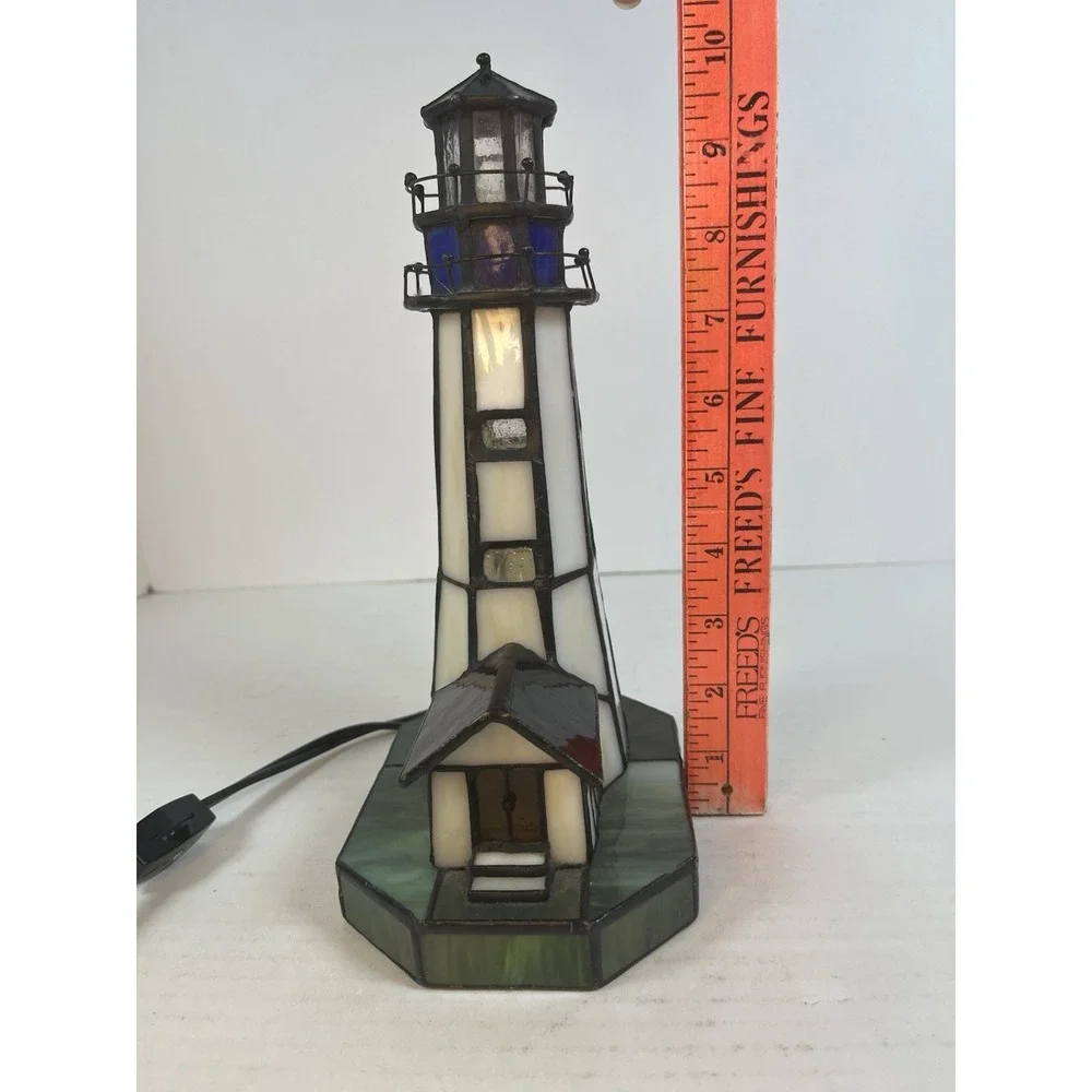 Stained Glass Tiffany Style Lighthouse Lamp Portable Table Lamp Night Light Resi